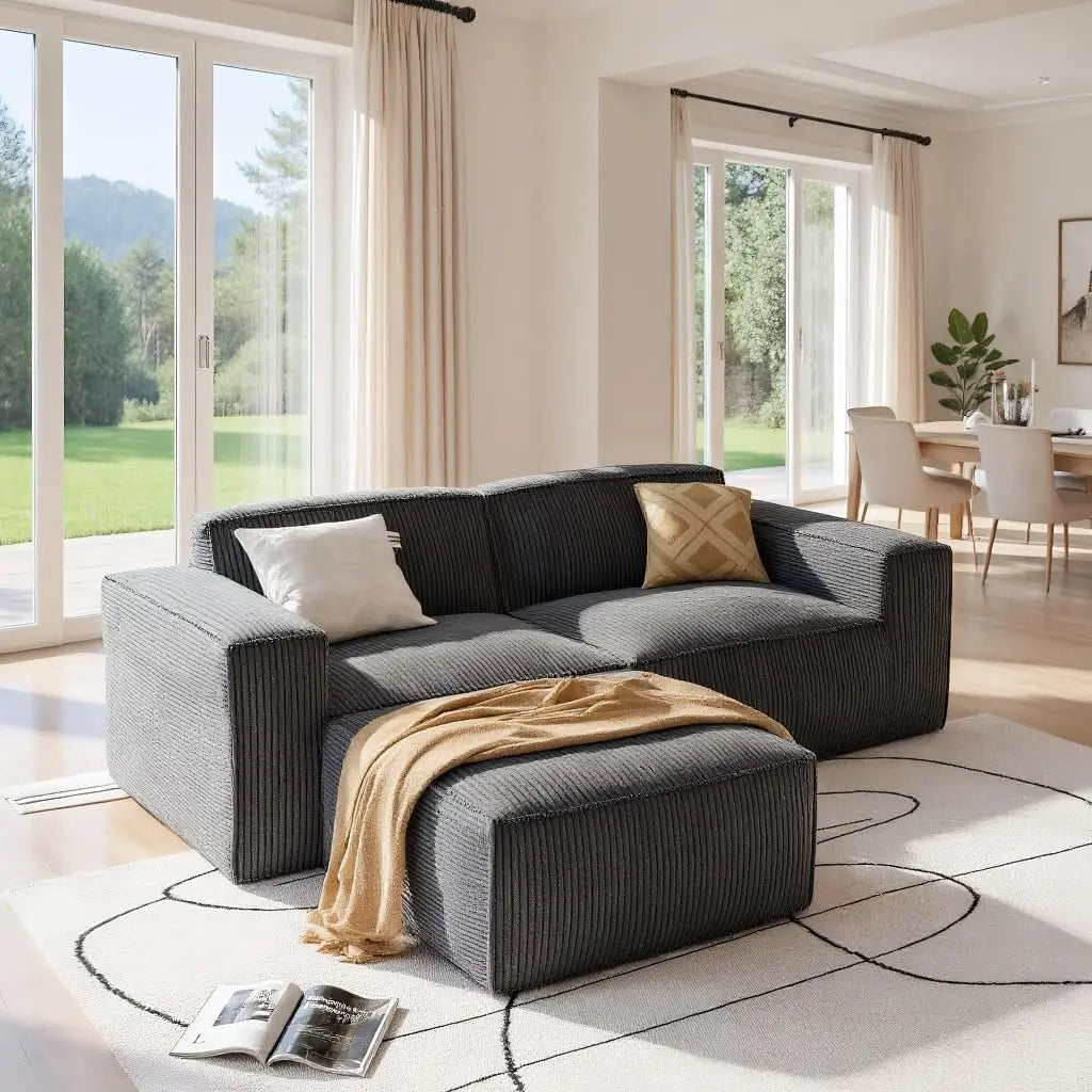 80" L-Shape Corduroy Sectional Sofa with Chaise