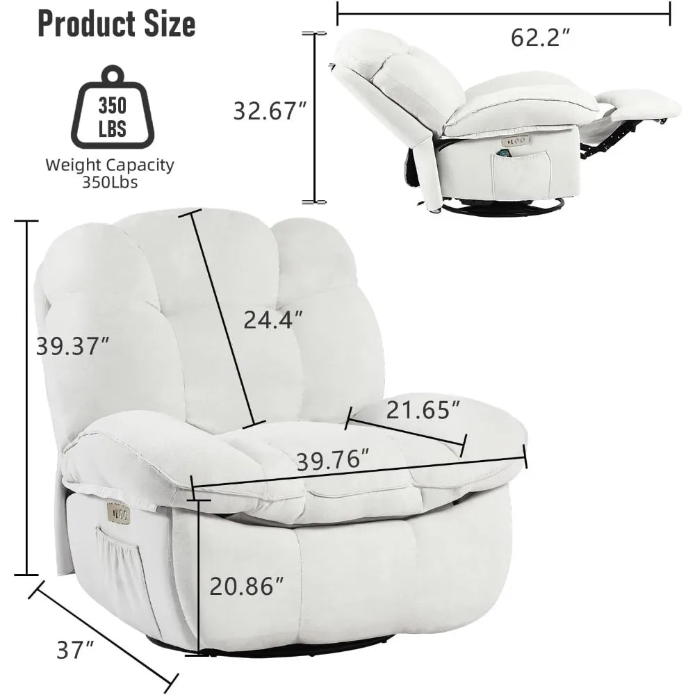 Oversized Power Recliner Chair – Heated Massage Rocker & Swivel