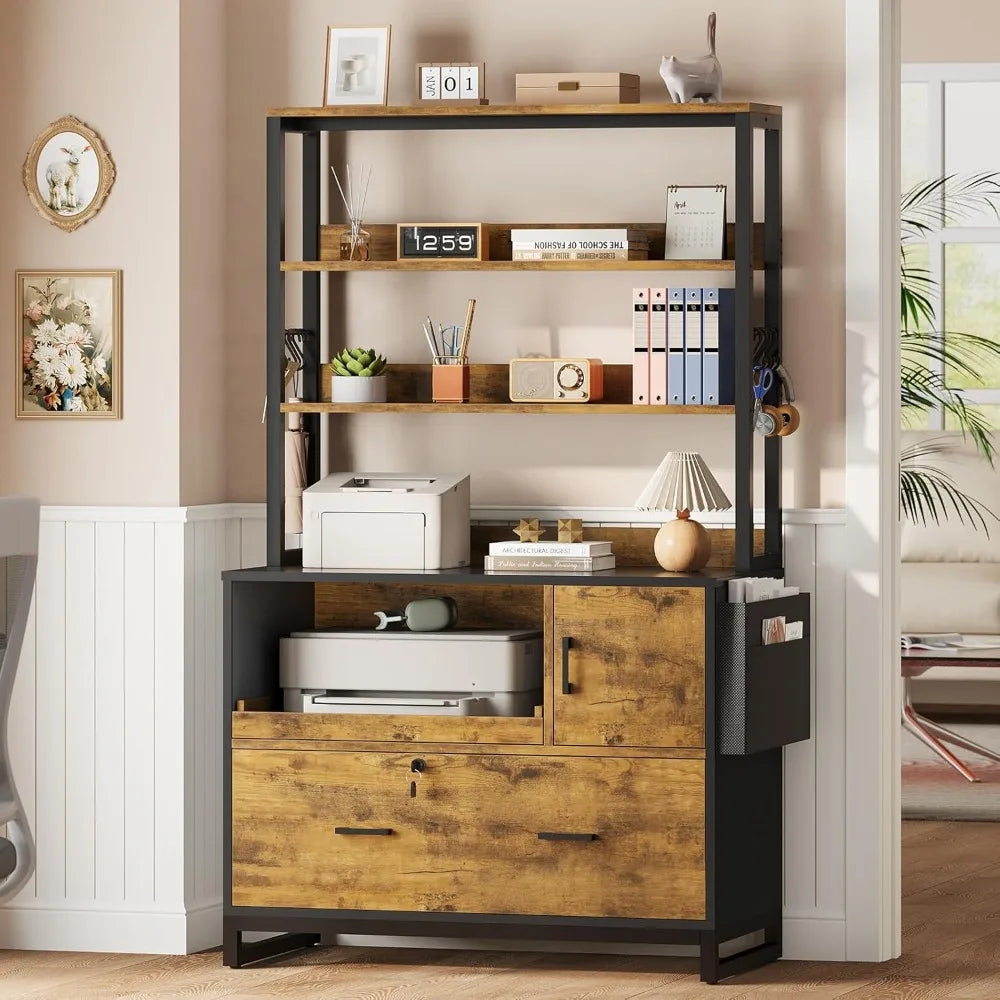 Lockable File Cabinet with Sliding Storage Shelf