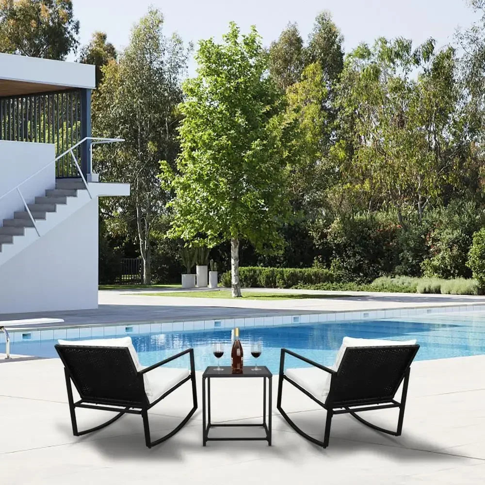 3PCS Outdoor Wicker Rocking Chair Set