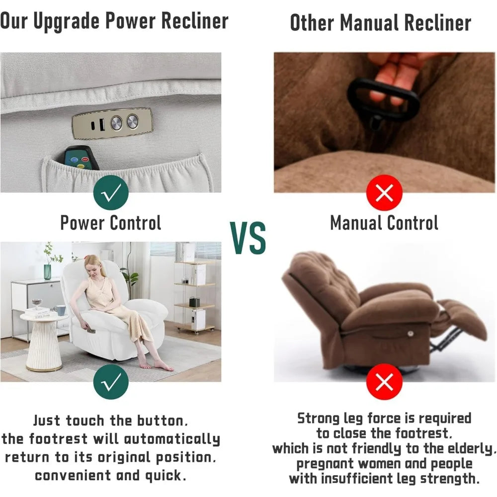 Oversized Power Recliner Chair – Heated Massage Rocker & Swivel