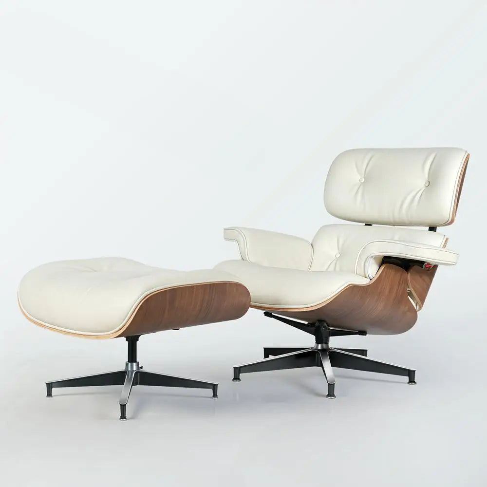 Mid-Century Leather Armchair with Ottoman – Living Room Lounge Chair