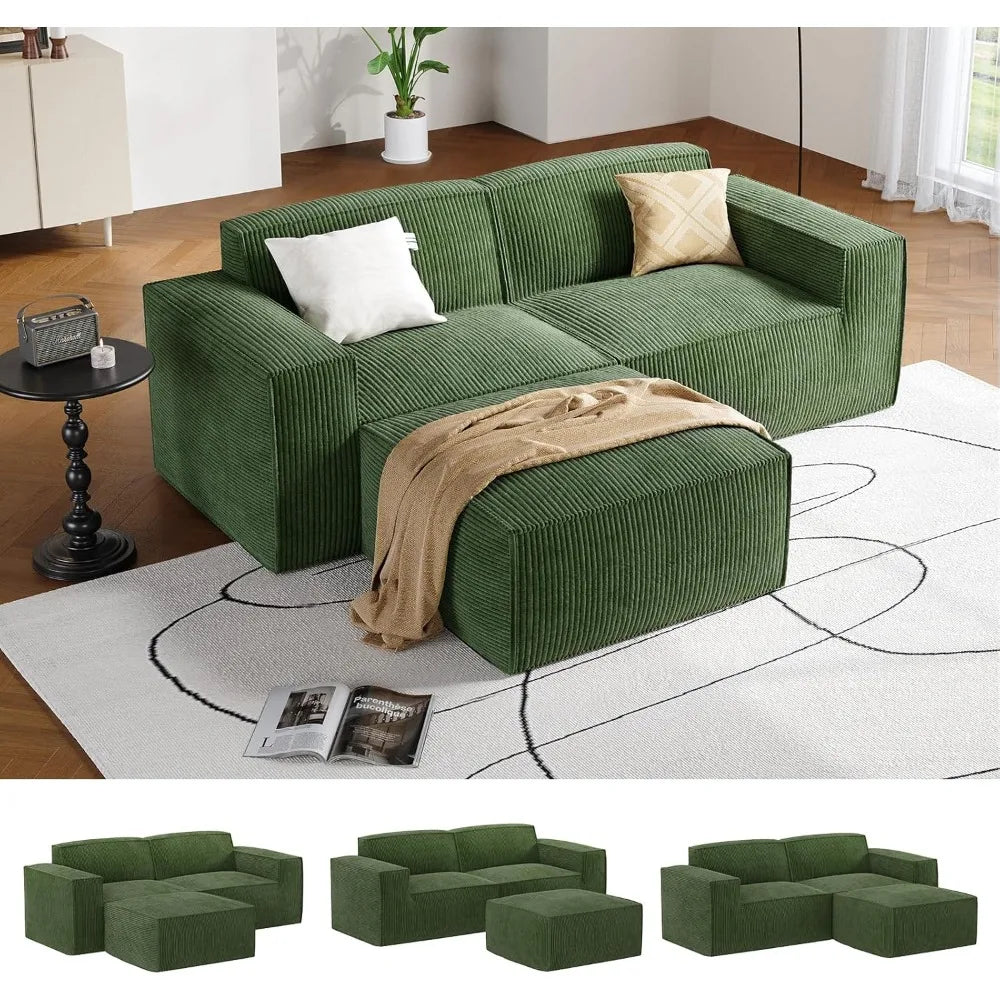 80" L-Shape Corduroy Sectional Sofa with Chaise
