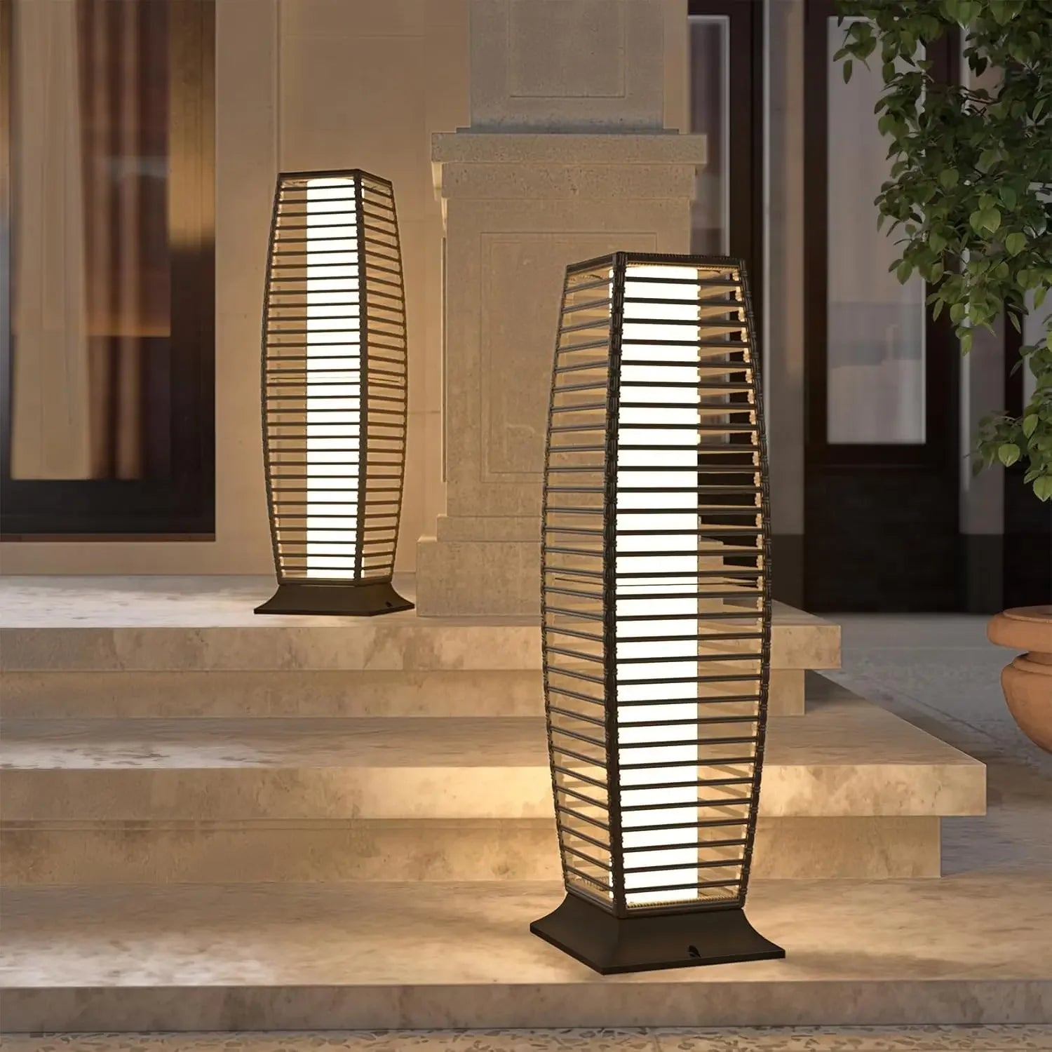 Outdoor Solar-Powered Wicker Lantern Floor Lamp