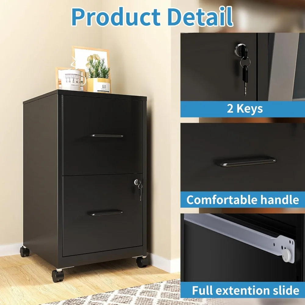 Mobile 2-Drawer File Cabinet with Lock