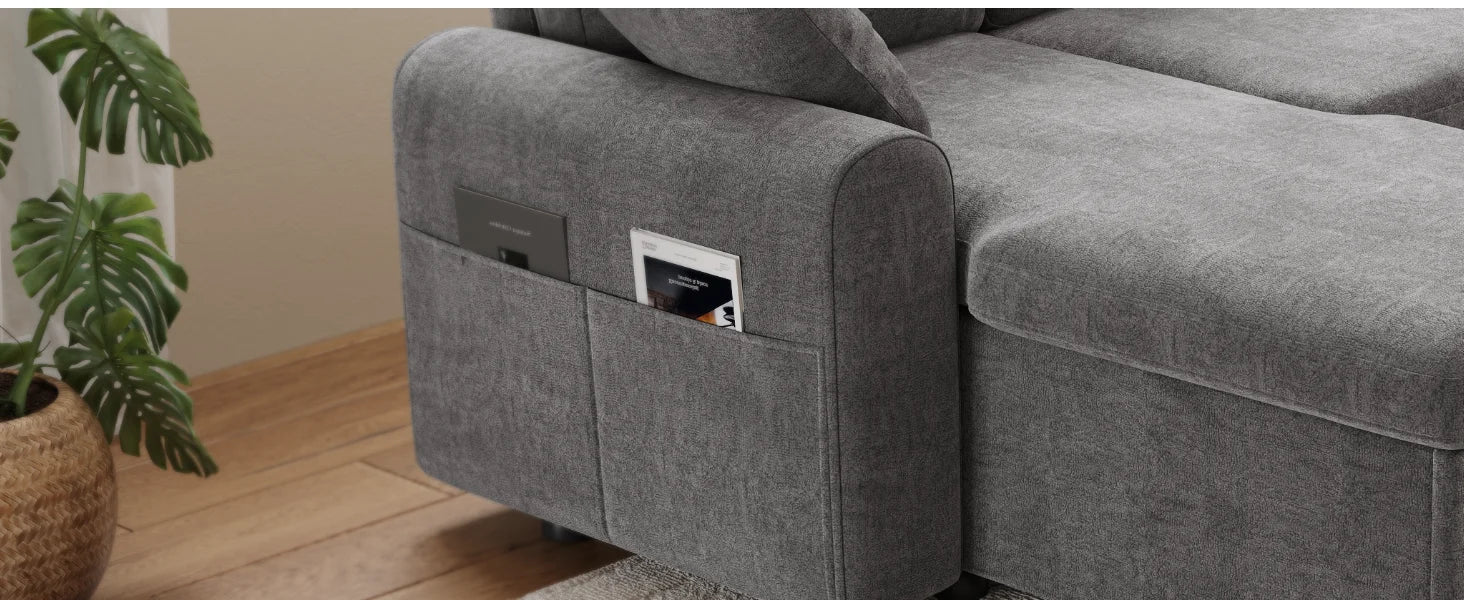 L-Shaped Sleeper Sofa with Storage Chaise & Pull-Out Bed – 85" Sectional