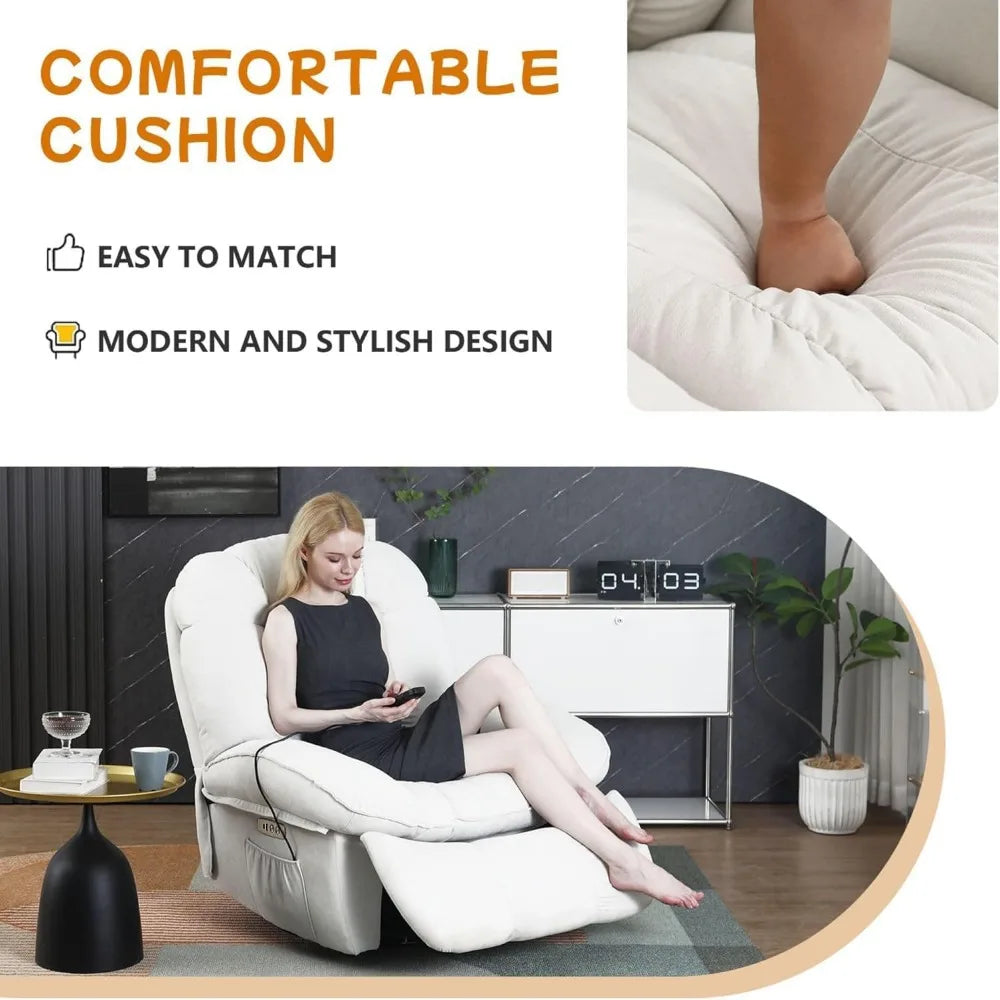 Oversized Power Recliner Chair – Heated Massage Rocker & Swivel